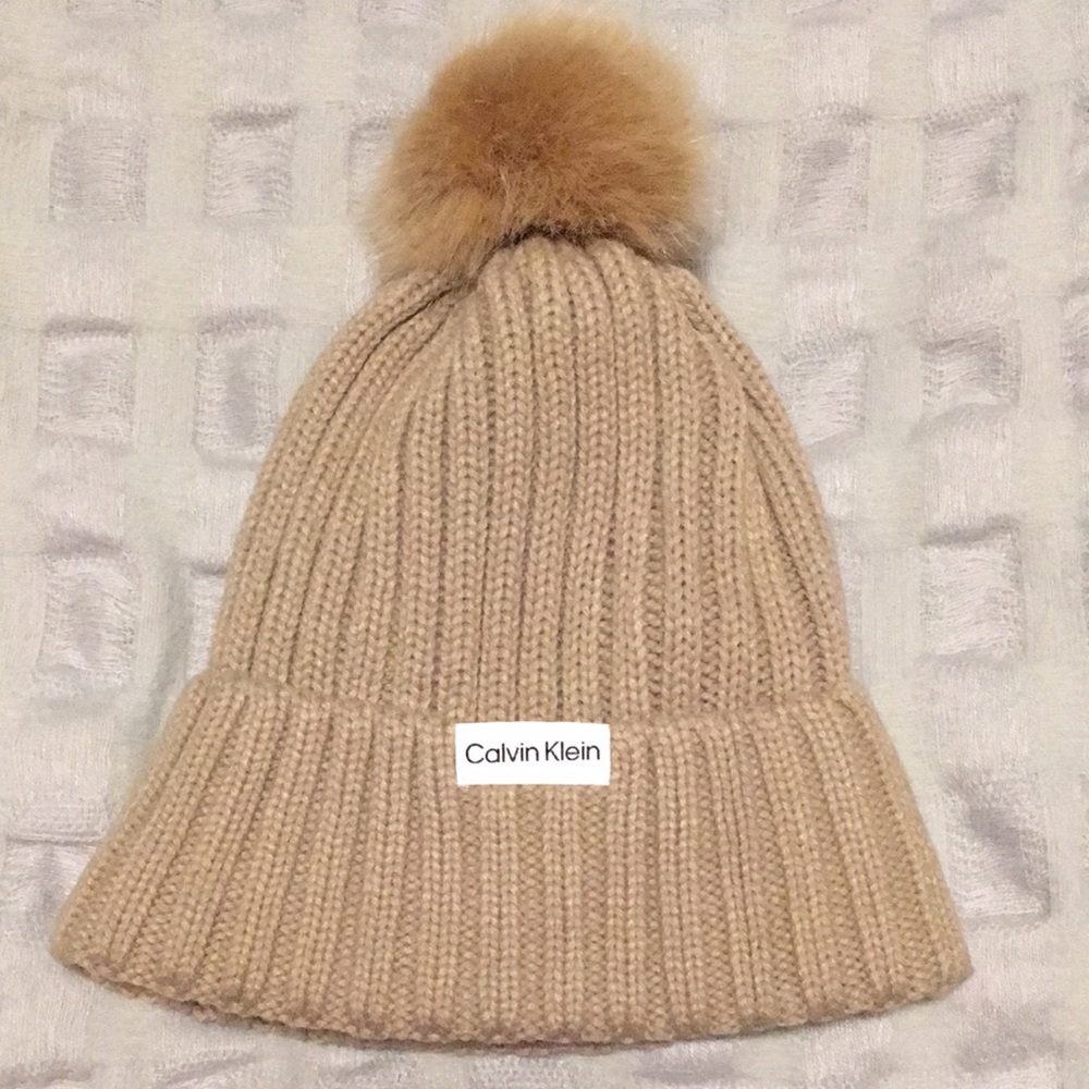 Calvin Klein Knit Beanie with Pom Pom